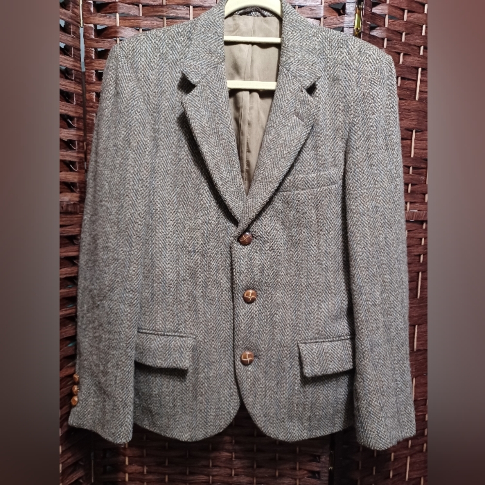 Men's Brown Herringbone Wool Blazer Jacket